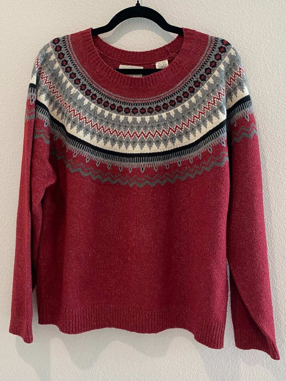 Original Weatherproof Vintage Fair Isle Sweater Burgundy Multicolor XL/EG
